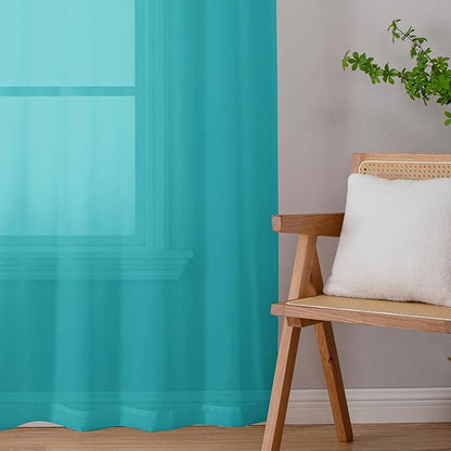 Chyhomenyc Turquoise Sheer Valances for Windows - Light Filtering Small Kitchen Curtains, Rod Pocket Short Top Window Treatment Decor for Living Room Bathroom Basement, 42Wx16L inches, 2 Panels