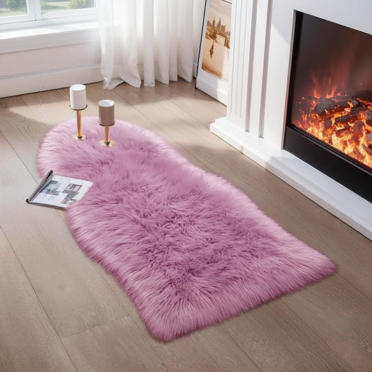Ciicool Ultra Soft Faux Sheepskin Fur Rug Fluffy Chair Rug for Sofa Couch Seat Cushion.Shaggy Furry Small 2x4 Light Purple Bedroom Fuzzy Carpet for Living Room Kid's Room Nursery Decor