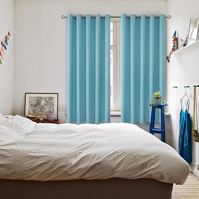 BGment Blackout Curtains - Grommet Thermal Insulated Room Darkening Bedroom and Living Room Curtains, Set of 2 Panels (70 x 63 Inch, Aqua)