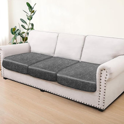Leather Look Couch Cushion Covers Sofa Seat Slipcovers Sets Couches Furniture Protector for Sectional Armchair Loveseat Pets Kids Stretch Spandex Fabric (3 Cushion Sofa, Light Grey-04)