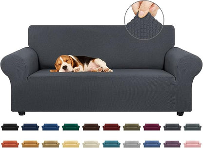 KEKUOU Stretch Loveseat Sofa Cover Slipcover,Couch Covers for 2 Cushion Couch Sofa (55"-78") Furniture Protector Sofa with Elastic Bottom for Kids,Dog. Jacquard Small Checked (Medium,Charcoal)