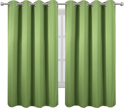 LEMOMO Light Green Blackout Curtains 66 x 63 Inch Length/Set of 2 Curtain Panels/Thermal Insulated Room Darkening Blackout Curtains for Bedroom