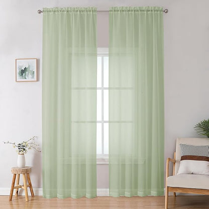 OWENIE Sheer Curtain 96 Inch Long 2 Panels Set, Light Filtering Clear Rod Pocket Soft Sheer Curtain 95 for Bedroom/Living Room, 2Pcs, Each 42" W x 96" L, Light Grey