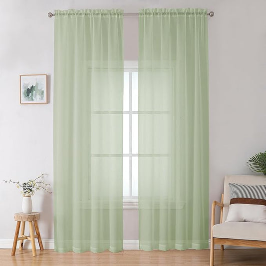 OWENIE Sheer Curtain 96 Inch Long 2 Panels Set, Light Filtering Clear Rod Pocket Soft Sheer Curtain 95 for Bedroom/Living Room, 2Pcs, Each 42" W x 96" L, Light Grey
