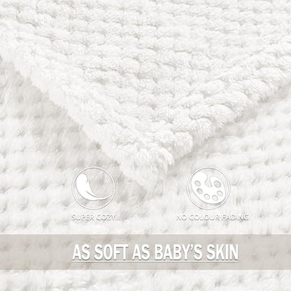 Exclusivo Mezcla Fleece Bed Blanket Twin Size, Super Soft and Warm Blankets for Couch, Sofa and Bed Waffle Textured, Cozy, Fuzzy and Lightweight (Pure White, 90x66 Inches)