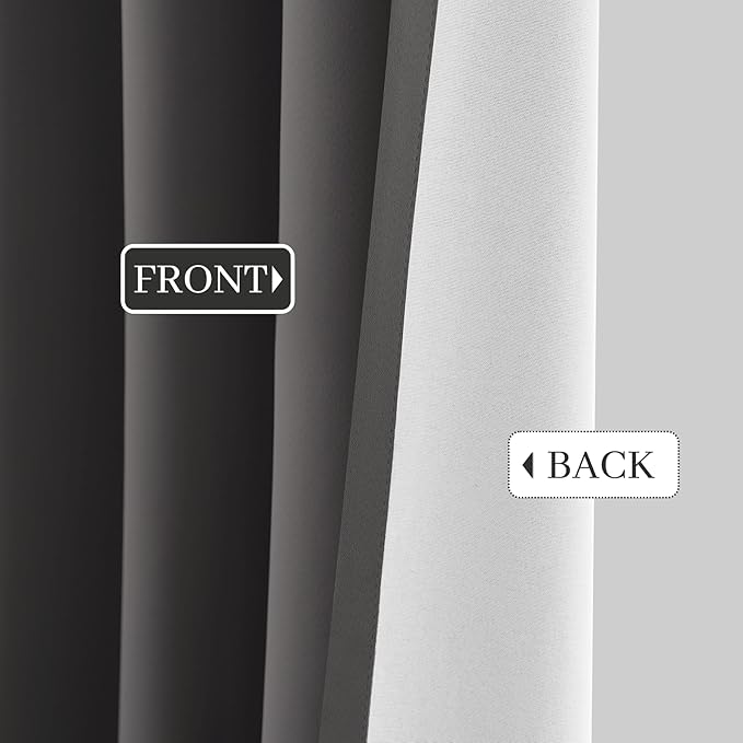 Yakamok Room Darkening 100% Blackout Curtains Grommet Window Treatments with 2 Thick Layers-Charcoal Grey Thermal Insulated Drapes Set of 2 Panels for Bedroom Living Room 52 Inches by 72 Inches Length