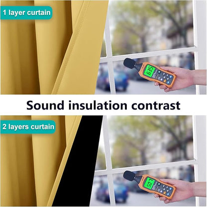 NICETOWN 100% Blackout Curtains with Black Liners, Thermal Insulated Full Blackout 2-Layer Lined Drapes, Noise Cancellation Window Draperies for Dining Room (Bright Yellow, 2 Panels, 55" W by 57" L)