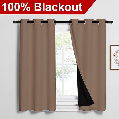 NICETOWN Bedroom Full Blackout Curtain Panels, Super Thick Insulated Window Covers, Keeping Out Cold Air and Heat 100% Blackout Blinds with Black Liner (Cappuccino, Set of 2 PCs, 42 by 54-inch)
