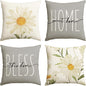 AVOIN colorlife Home Sweet Home Spring Summer Flowers Throw Pillow Covers, 18 x 18 Inch Grey Cushion Case for Sofa Couch Set of 4