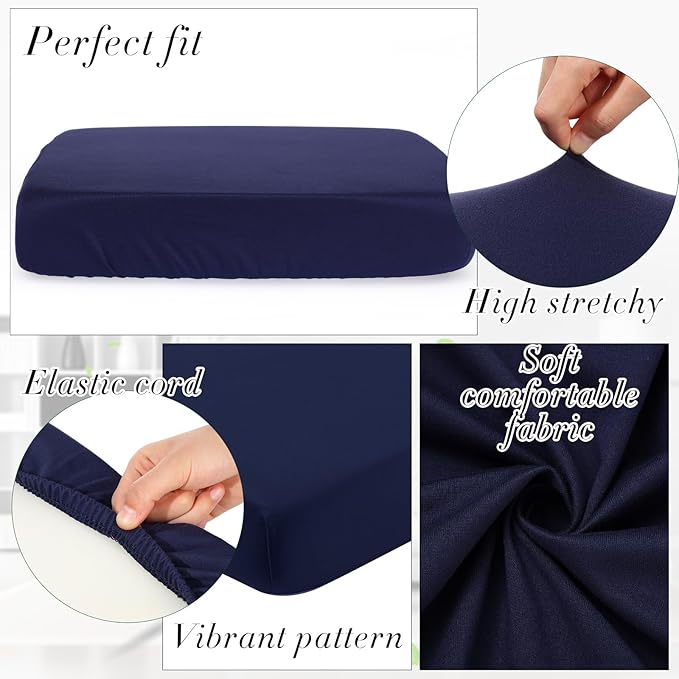Newwiee 8Pcs Patio Cushion Covers Stretch Outdoor Cushion Cover Replacement for Patio Furniture Sofa Couch Slipcovers, Soft Flexibility Washable Furniture Protector(Waterproof Pure,Navy)