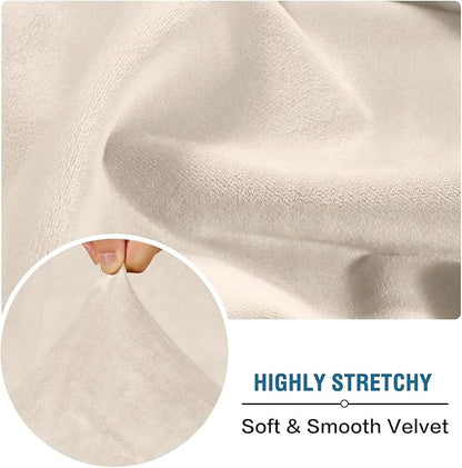 H.VERSAILTEX Velvet Stretch Individual Couch Cushion Cover Plush Cushion Slipcover for Loveseat Sofa Cushion Furniture Protector Seat Cushion Sofa Cover (1 Piece Sofa Cushion Cover, Cream)