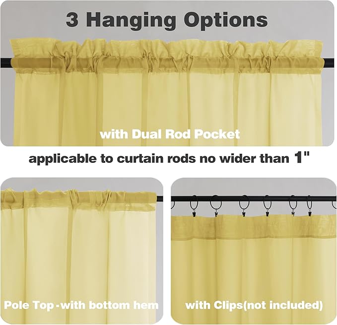Chyhomenyc Mustard Yellow Sheer Curtains 78 Inches Long for Living Room, Light Filtering Solid Color Voile Bedroom Curtains, Rod Pocket Window Sheer Curtain Panels, Each 42Wx78L, 2 Panels
