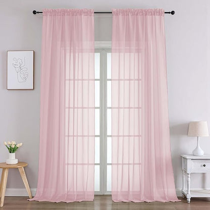 Chyhomenyc Blush Pink Sheer Curtains 96 Inches Long 2 Panels, Light Filtering Blush Pink Curtains for Living Room, Soft Gentle Voile Rod Pocket Bedroom Window Drapes, 59Wx96L Inch, 2PCS