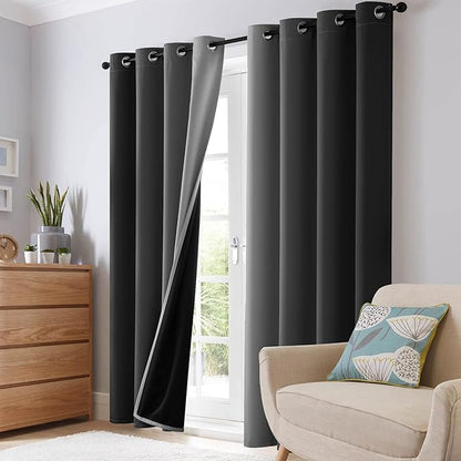 SimpleHome Black and Greyish White Blackout Curtains for Bedroom 72 Inches Long, Room Darkening Grommet Curtains for Living Room,Thermal Insulated Ombre Drapes,2 Panels, 52x72 inches Length