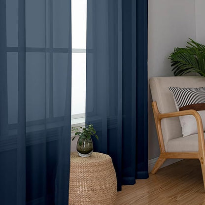 Chyhomenyc Sheer Curtains Extra Long 96 inch 2 PCS- Casual Style Airy & Breathable with Amount Light Sheer Panels for Patio/Glass Door (1 Pair Set=Total 84 inches Wide, Each W42 x L96, Navy Blue)