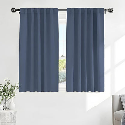 Pony Dance Blackout Curtain Panels for Kitchen, Cafe Curtains for Bathroom, Room Darkening Blackout Draperies Window Treatment Tiers (2 Panels, Blue Haze, 34x45 Inch)
