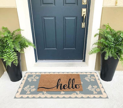 Front Door Mat Indoor Entrance - 2x4.3 Ft Floral Washable Layered Doormat Outdoor Entrance Porch Rug Non-Slip Blue Retro Farmhouse Runner Rug for Kitchen Bedroom Laundry Room Porch Decor
