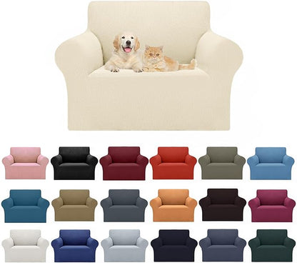 Cupuamon 2026 New Stretch Chair Sofa Slipcovers Couch Cover for 1 Seater Furniture Protector Sofa Covers with Elastic Bottom Jacquard Fabric Small Checks for Pets, Kids - Beige