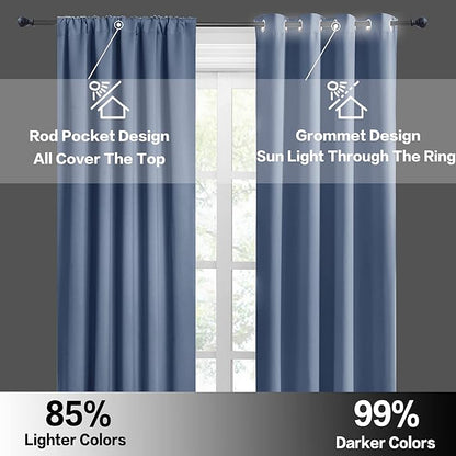 RYB HOME Blackout Curtains for Bedroom Living Room 63 inches Long, Thermal Insulated Privacy Rod Pocket Drapes for Nursery Office Home Theater, Width 42 by Length 63, Stone Blue, 2 Panels