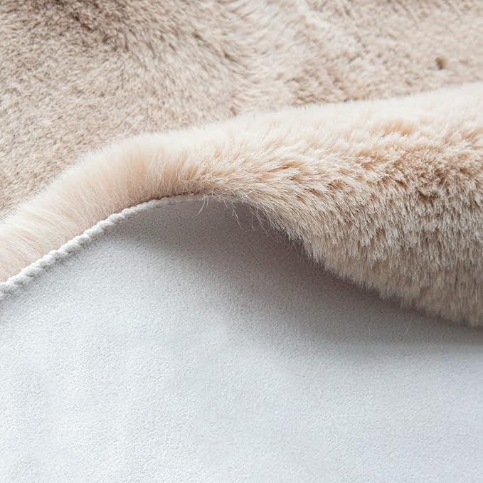 ORINOVA Beige Plush Faux Rabbit Shaggy Fur Rug for Living Room Large Fluffy Washable Runner Area Rugs for Bedroom 2x8 Runner Nursery Rug