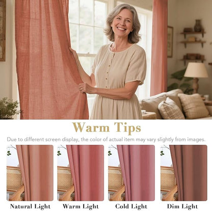 H.VERSAILTEX Linen Curtains Home Decorative Nickel Grommet Curtains Privacy Added Energy Saving Light Filtering Window Treatments Draperies for Bedroom, Terracotta, 2 Panels, 52 x 72 - Inch
