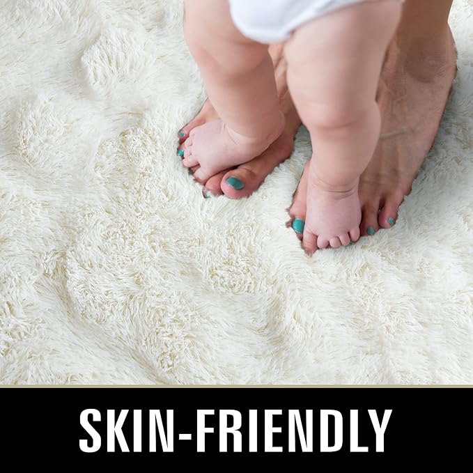 TWINNIS Super Soft Shaggy Rugs Fluffy Carpets 4x5.9 Feet, Indoor Modern Plush Area Rugs for Living Room Bedroom Kids Room Nursery Home Decor, Upgrade Anti-Skid Fuzzy Rug, Cream White