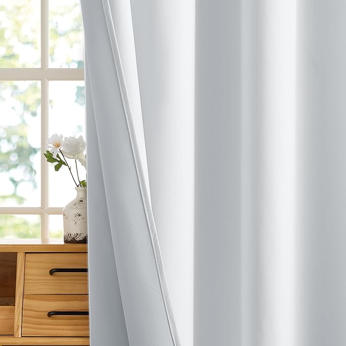 RYB HOME White 100% Blackout Curtains, Thermal Insulated Heat & UV Blocking Total Room Darkening Privacy Drapes for Bedroom Dining Living Room, Width 62 by Length 63, White, 2 Panels