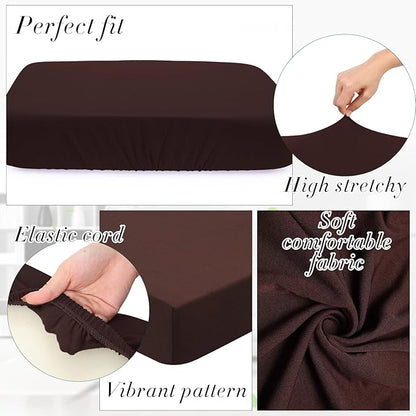 Newwiee 8Pcs Patio Cushion Covers Stretch Outdoor Cushion Cover Replacement for Patio Furniture Sofa Couch Slipcovers, Soft Flexibility Washable Furniture Protector(Waterproof Pure,Dark Coffee)