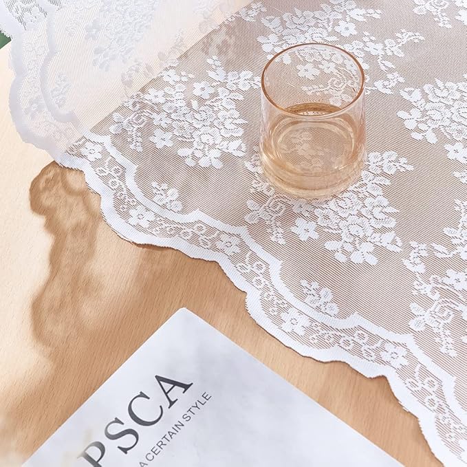 YJ YANJUN Vintage Lace Curtains 72 Inches Long- Victorian Floral Pattern White Sheer Curtain Panels for Patio Door Living Room Bedroom,Light Filtering, French Country Drapes 2 Panels 52W x 72L