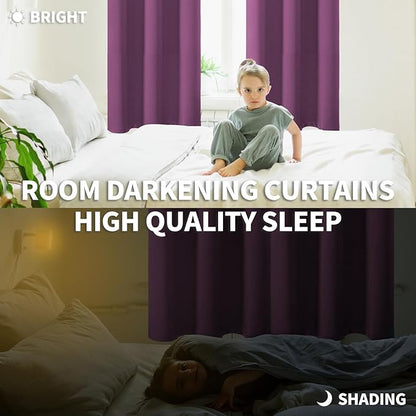 BGment Room Darkening Curtains 72 Inches Long - Grommet Thermal Insulated Drapes Window Treatment Curtains for Bedroom, 2 Panels, 52 x 72 Inch, Eggplant Purple