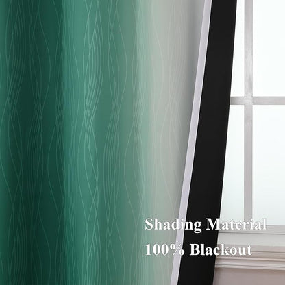 Estelar Textiler Green and Greyish White Gradient Blackout Curtains for Bedroom, Thermal Insulated Ombre Drapes 96 Inches Long, Full Light Blocking Curtains for Living Room, 52Wx96L, 2 Panels
