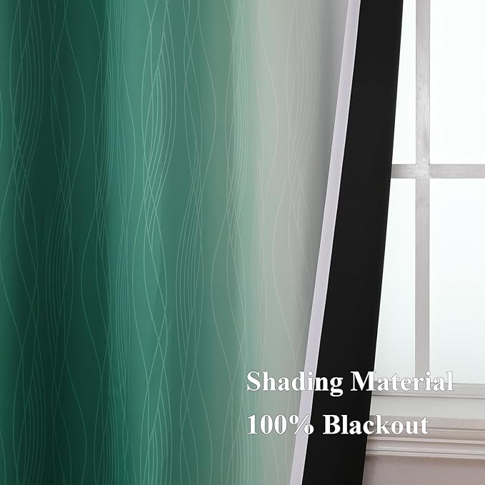 Estelar Textiler Green and Greyish White Ombre Blackout Curtains 90 Inch Length 2 Panels Set, Thermal Insulated Drapes for Bedroom,Full Room Darkening Grommet Gradient Curtains for Living Room,52Wx90L