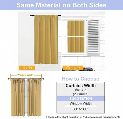 Simplebrand Blackout Extra 10ft Curtains for Patio 120 Inches Long 2 Panels Set, Solid Thermal Insulated Energy Saving Rod Pocket Window Treatment Curtains Blackout Drapes, 50" Wx120 L, Bright Gold