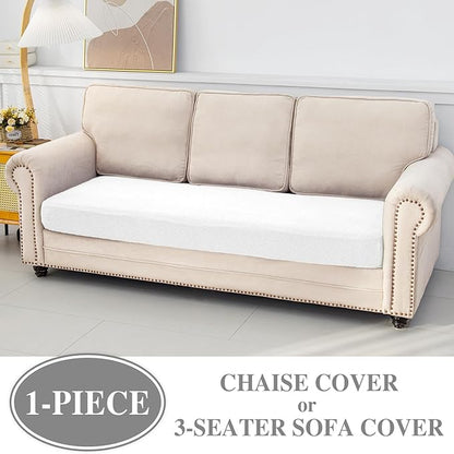 Couch Cushion Cover Chaise Lounge Cover Washable Separate Seat Chaise Couch Cover Stretch Sectional Sofa Slipcover(1 Piece for Chaise or Sofa 3-Seater, White)