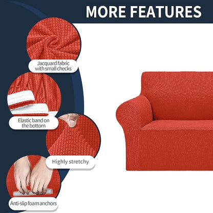 Cupuamon 2026 New Stretch Chair Sofa Slipcovers Couch Cover for 1 Seater Furniture Protector Sofa Covers with Elastic Bottom Jacquard Fabric Small Checks for Pets, Kids - Pureed Pumpkin