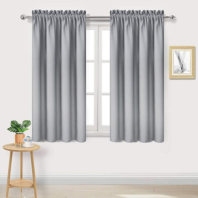 DWCN Blackout Curtains Room Darkening Thermal Insulated Bedroom Curtains Window Curtain Panels, 38 x 45 inches Long, Set of 2 Silver Grey Rod Pocket Drapes