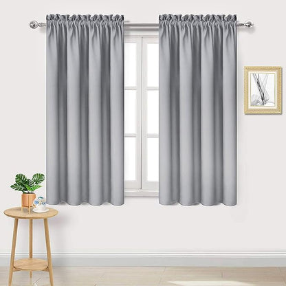 DWCN Blackout Curtains Room Darkening Thermal Insulated Bedroom Curtains Window Curtain Panels, 38 x 45 inches Long, Set of 2 Silver Grey Rod Pocket Drapes