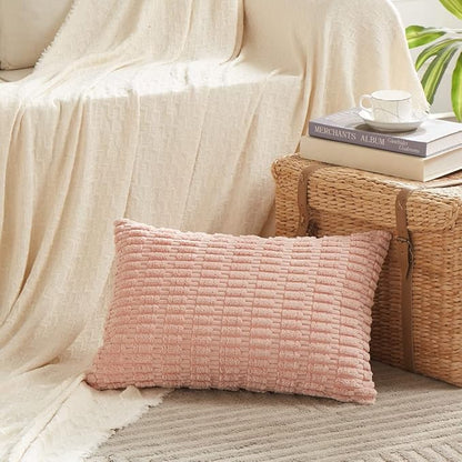 Fancy Homi 4 Packs Boho Pink Decorative Throw Pillow Covers 12x20 Inch for Living Room Couch Bed Sofa, Rustic Modern Farmhouse Home Decor, Soft Plush Corduroy Cute Square Cushion Case 30x50 cm