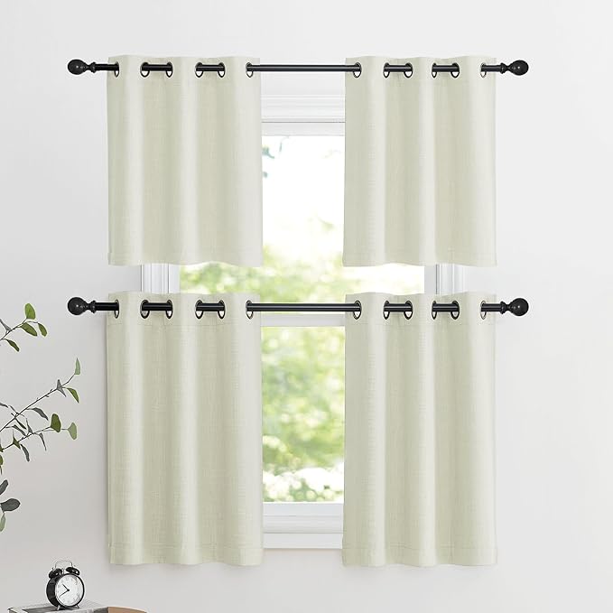 NICETOWN 24 inch Long Blackout Tiers, Farmhouse Grommet Half Window Curtains, Light Block Small Window Valances for Kitchen Cupboard, Covering for Bathroom, W34 x L24, Natural, 2 Panels