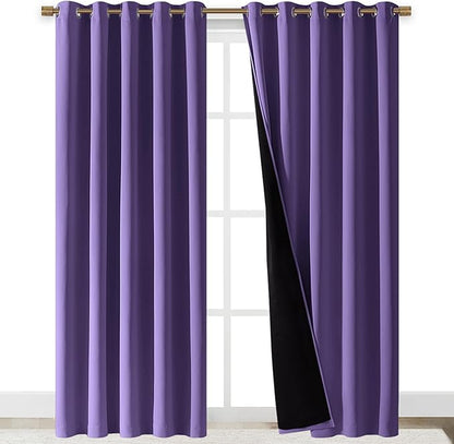 NICETOWN Total Shade Curtains and Draperies, Heavy-Duty Full Light Shading Drapes with Black Liner Backing for Villa/Hall/Dorm Window(Lilac Purple, Package of 2, 70 inches Wide x 95 inches Long)