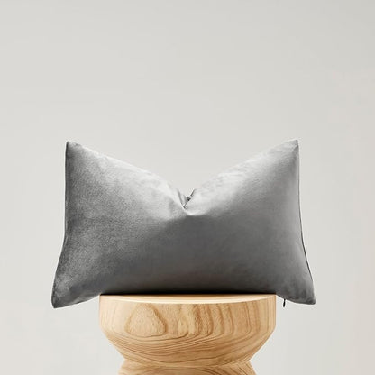 GIGIZAZA 12x20 Velvet Small Pillow Covers, Set of 2 Dark Grey Lumbar Throw Pillows Modern Covers for Living Room Decorative Luxury Solid Couch Sofa Pillow Cases