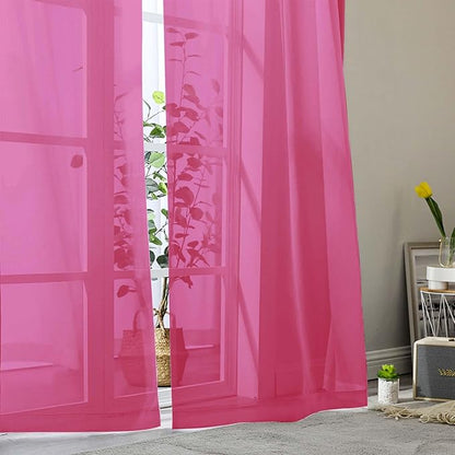 Hot Pink Sheer Curtain for Bedroom Living Room 78 Inches Long 2 Panels Set, Solid Soft Airy Light Filtering Sheer Window Curtains, Modern Rod Pocket Door Curtain, Hot Pink, 42" Wx78 L Inches