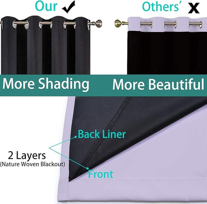 Yakamok 100% Blackout Curtains 54 Inches Long, 2 Thick Layers Thermal Insulated Window Treatment with Black Liner, Heat and Full Light Blocking Drapes for Bedroom(52Wx54L, Lilac, 2 Panels)