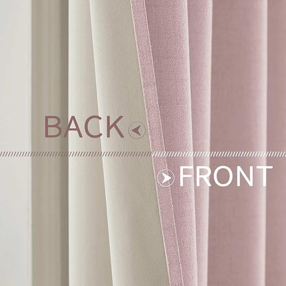 MIULEE Linen Texture Curtains for Bedroom Solid 100% Blackout Thermal Insulated Pink Curtains Grommet Room Darkening Drapes for Living Room Nursery 52x45 Inch (2 Panels)