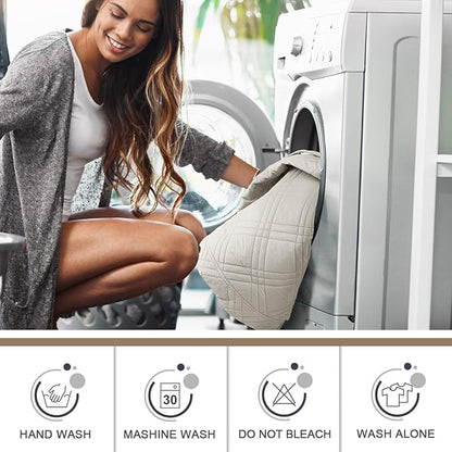 TAOCOCO 100% Waterproof Loveseat Recliner Cover, Non Slip Split Loveseat Covers for Reclining Loveseat with Elastic Straps, Washable Recliner Chair/Furniture Protector for Kids Pets(2 Seater, Cream)