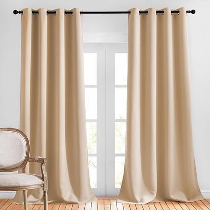 NICETOWN Room Darkening Curtains for Living Room, Grommet Window Treatment Thermal Insulated Solid Sound Reducing Drapes for Bedroom, Biscotti Beige, Set of 2, W52 x L102