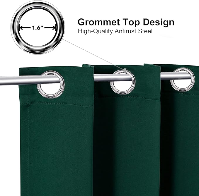 ChrisDowa Grommet Blackout Curtains for Bedroom and Living Room - 2 Panels Set Thermal Insulated Room Darkening Curtains (Forest Green, 52W x 72L)