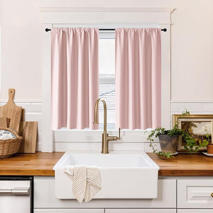 RYB HOME 100% Blackout Basement Curtains 36 inches Long, Heat & UV Blocking Total Room Darkening Noise Reducing Curtains for Bathroom RV Campers, Baby Pink, 2 Panels Set