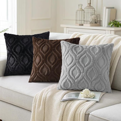 decorUhome Throw Pillow Covers 26x26 Inch Set of 2, Soft Plush Faux Wool Black Solid Couch Pillow Covers, Accent Euro Sham Farmhouse Neutral Square Pillow Cases for Sofa Bed Living Room