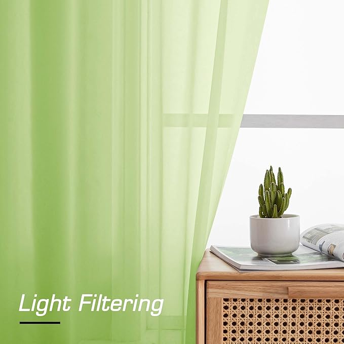 Simplebrand Lime Short Sheer Curtains 45 Inch Length for Small Windows, Rod Pocket 2 Panels Set Solid Voile Drapes Window Sheer Curtains for Bedroom Bathroom Kids Room Kitchen, 42x45 Inch, Lime